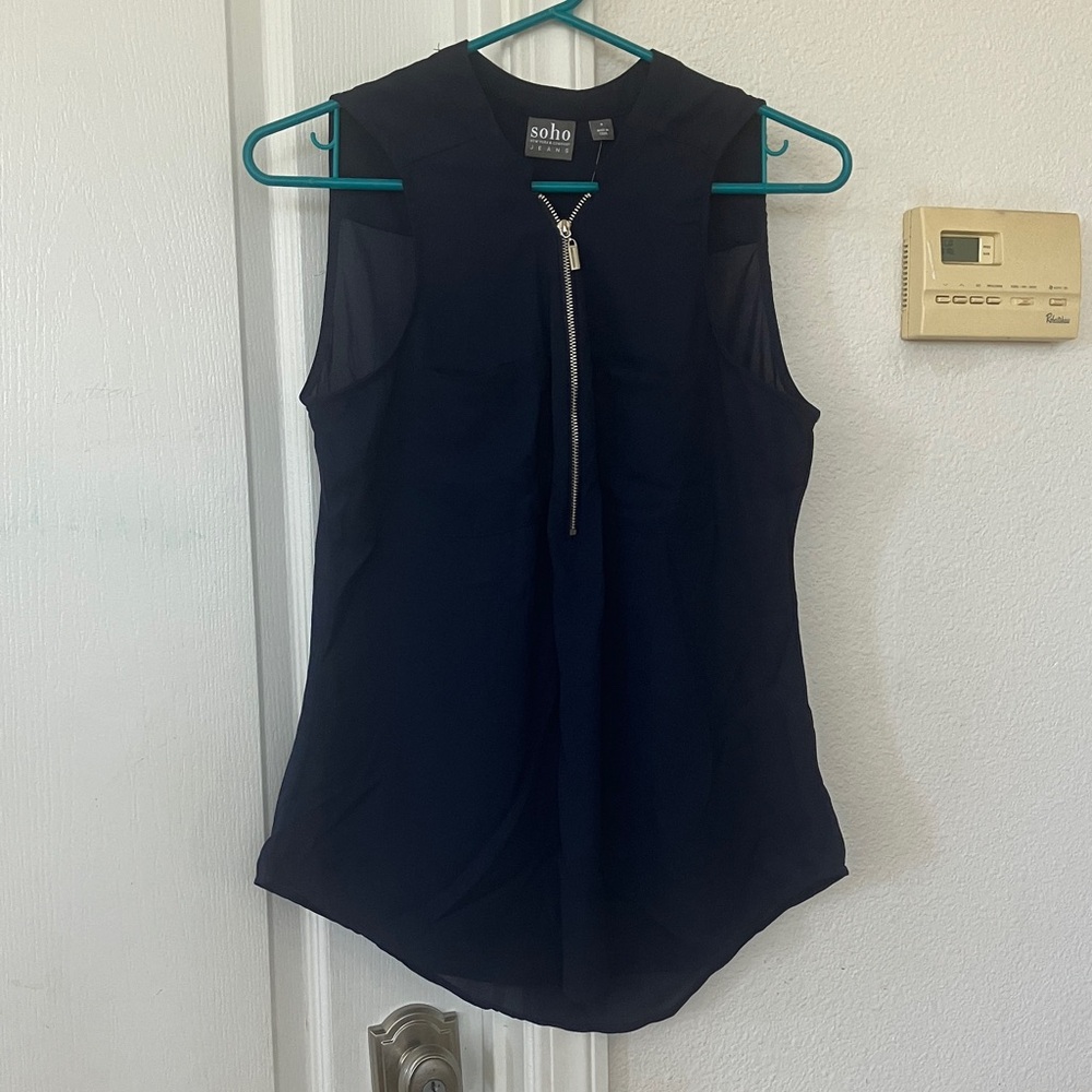 NWT Navy  Blue Sleeveless Zip-Front Camisole Size S